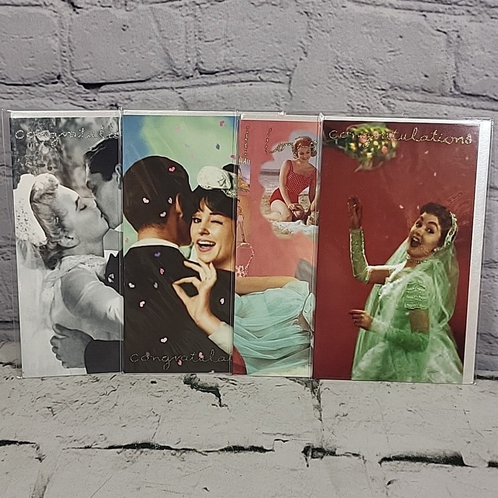 Congratulations Wedding Greeting Cards Retro Photos Lot Of 4‎ Sealed By Bikini
